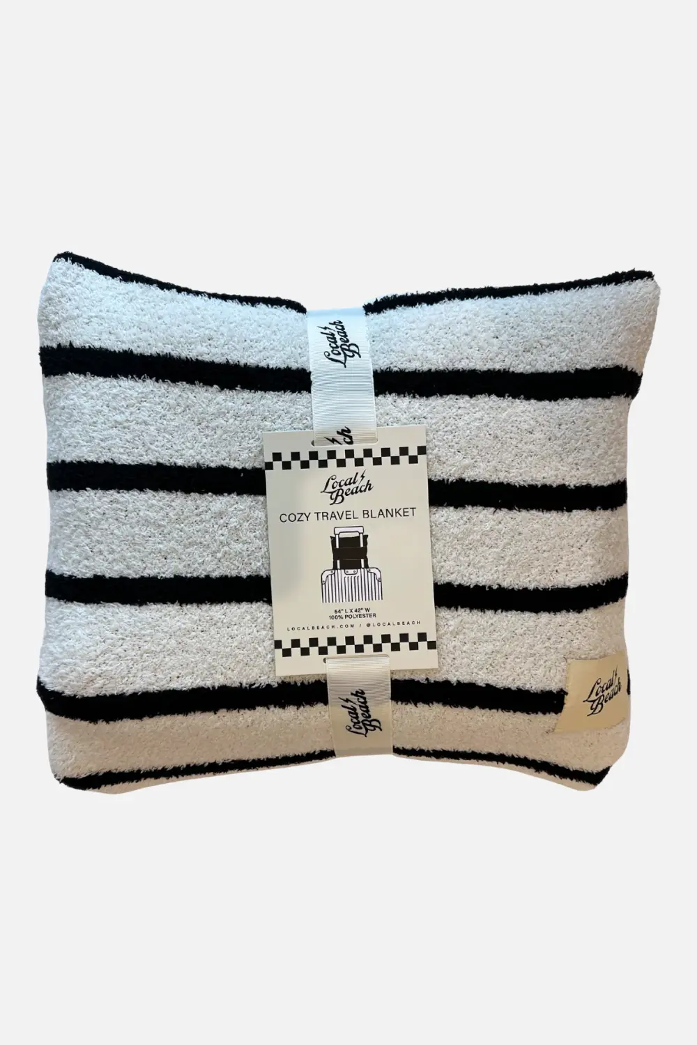 Local Beach Travel Blanket In Black And White Stripe 1