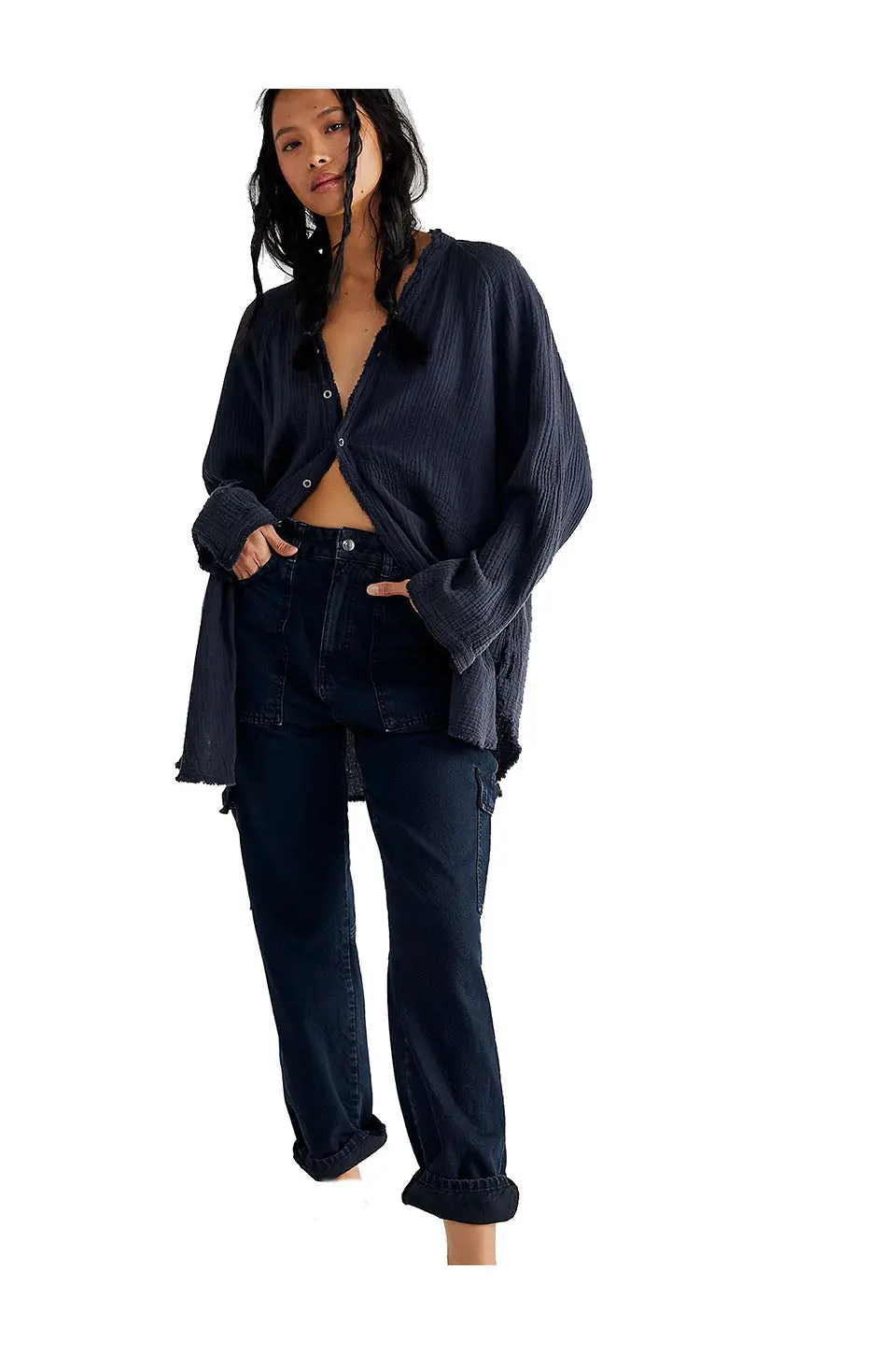 Free People Summer Daydream Button-Down In Washed Black 1