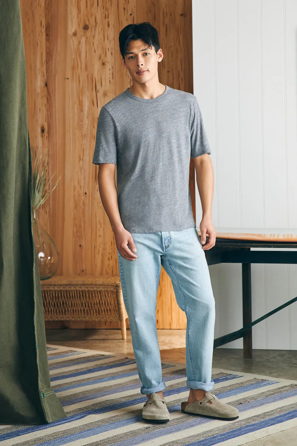 Faherty Short-Sleeve Vintage Chambray Tee In Mineral Grey Heather 4