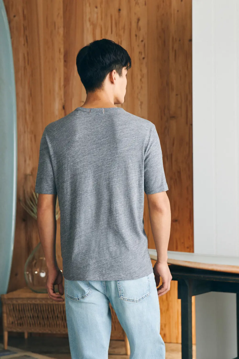 Faherty Short-Sleeve Vintage Chambray Tee In Mineral Grey Heather 5