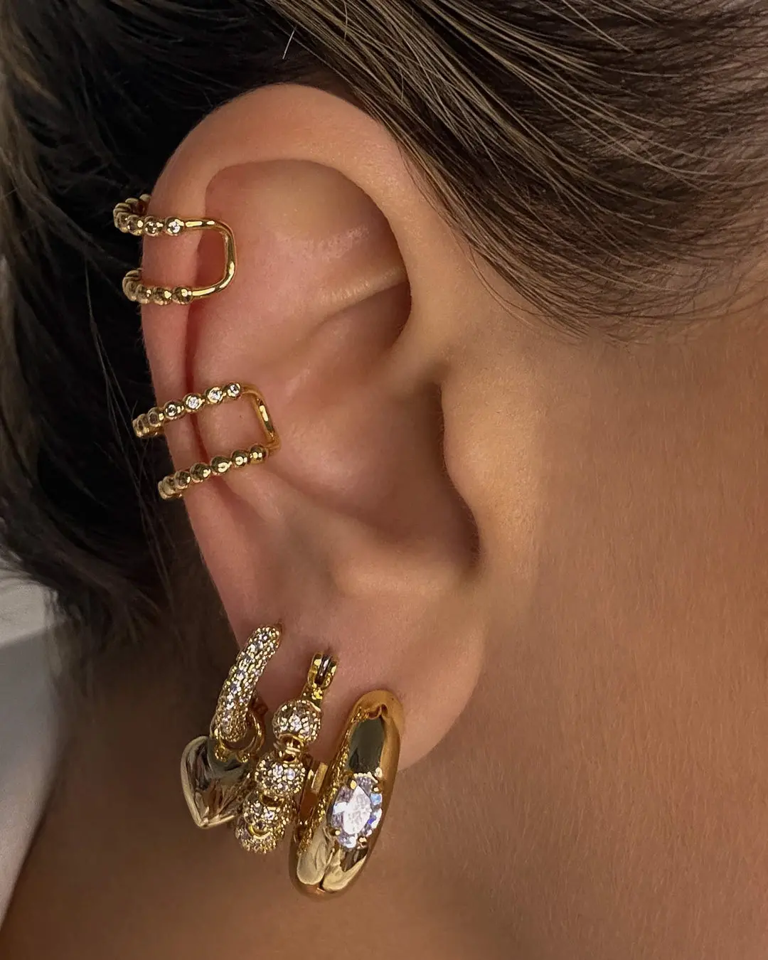 Luv Aj Puffy Heart Huggie Earrings In Gold 2