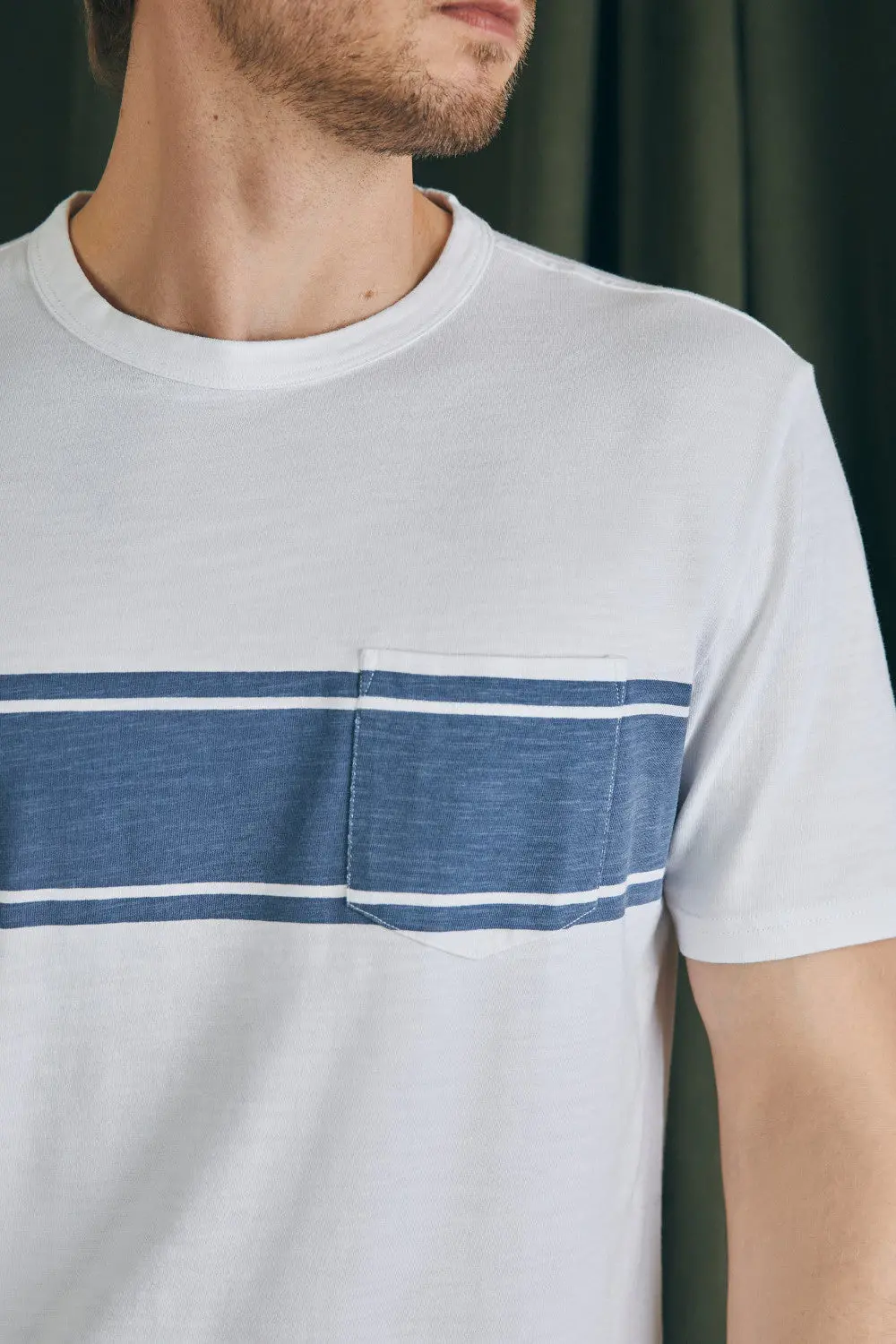 Faherty Surf Stripe Sunwashed Pocket Tee In White Surf Stripe 2