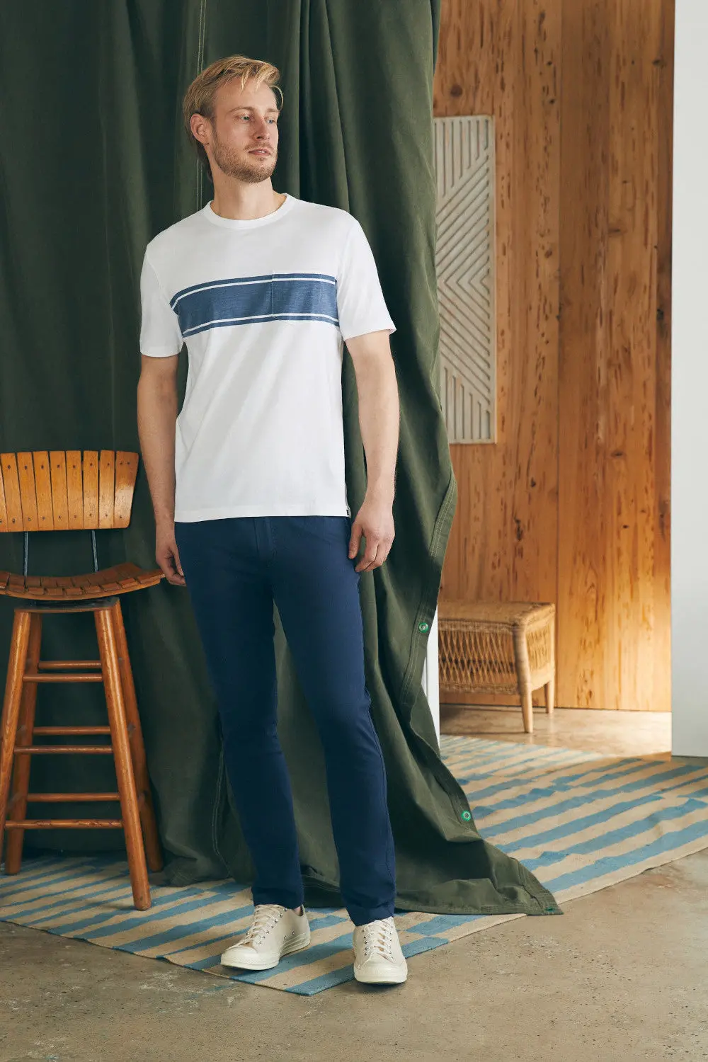 Faherty Surf Stripe Sunwashed Pocket Tee In White Surf Stripe 3
