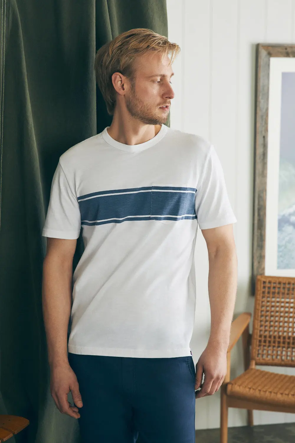 Faherty Surf Stripe Sunwashed Pocket Tee In White Surf Stripe 4