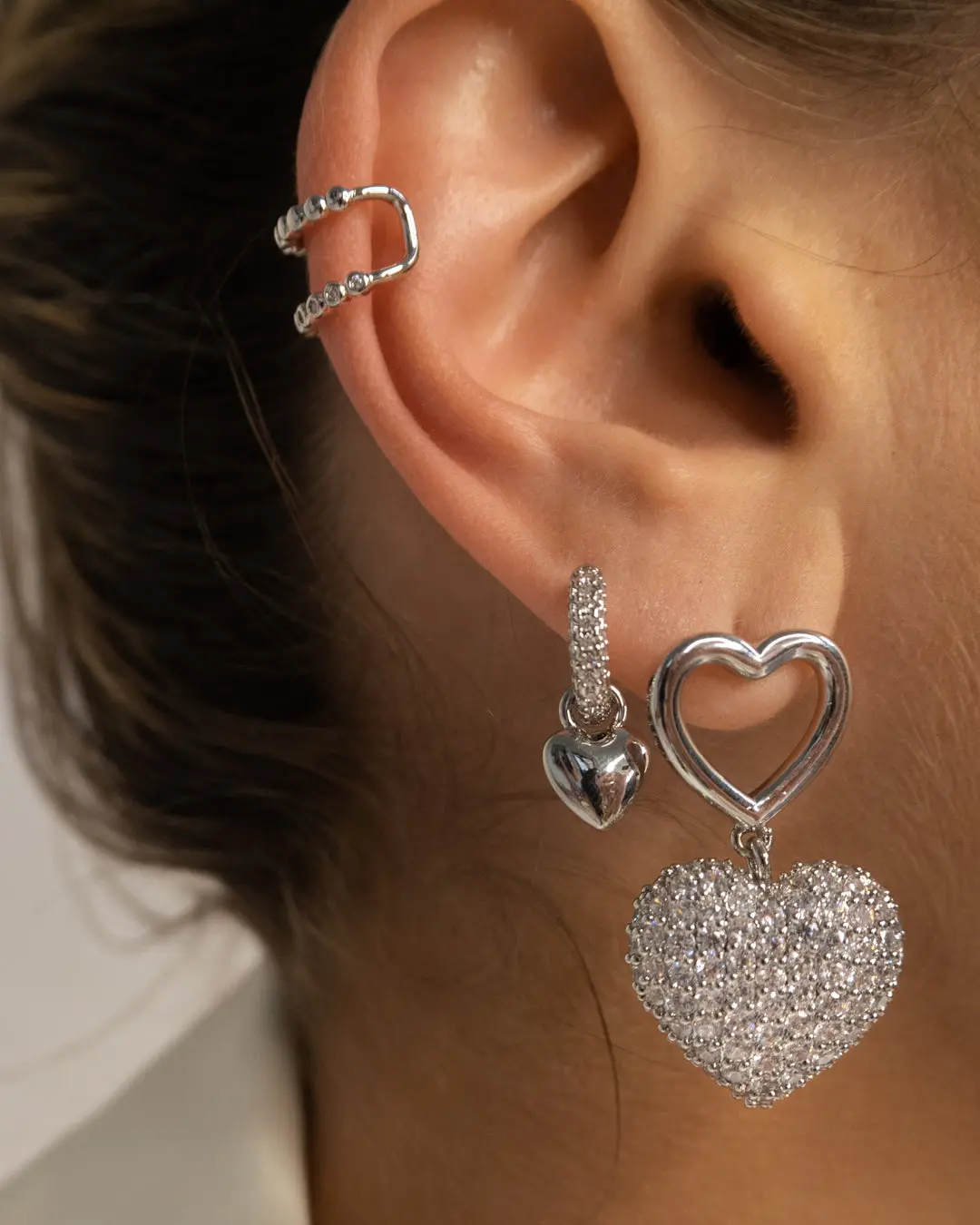 Luv Aj Puffy Heart Huggie Earrings In Silver 2