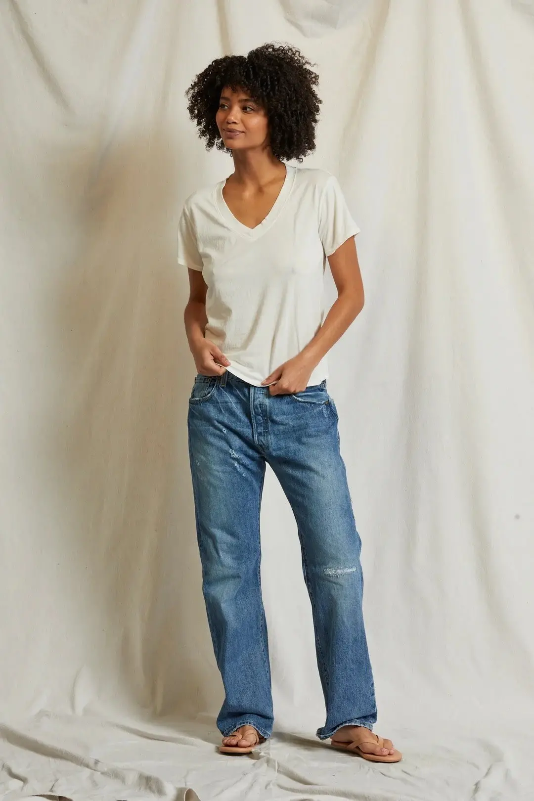 Perfect White Tee Hendrix Short Sleeve Boxy V Neck Tee In Bright Ivory 4