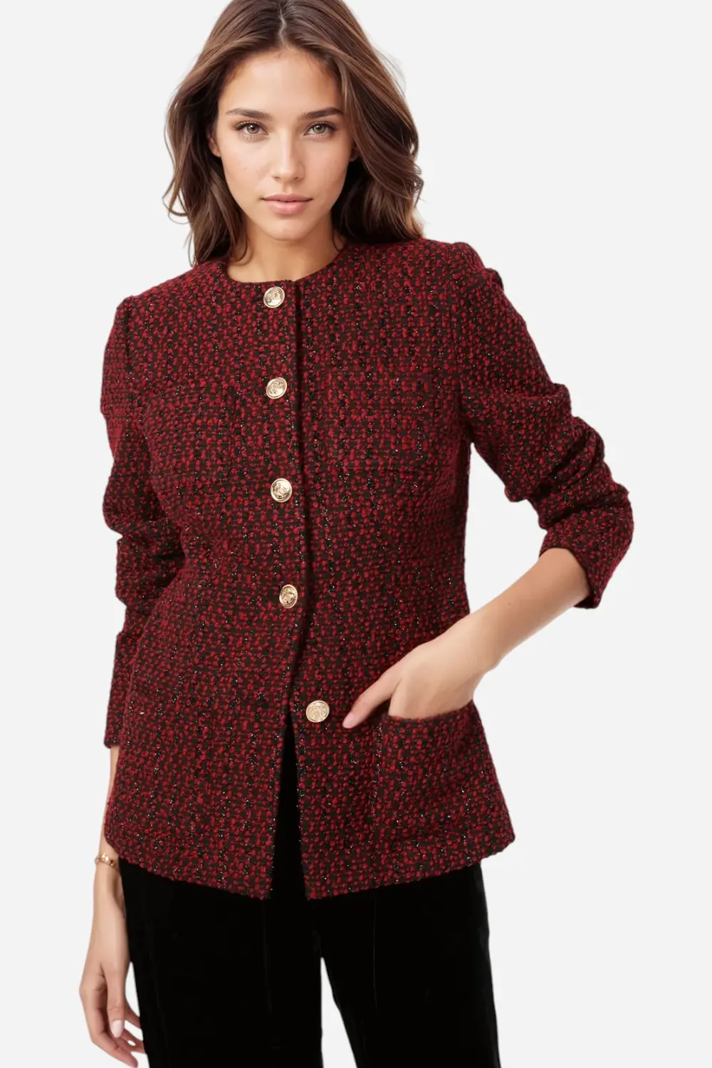 Cami Nyc Wrenley Metallic Tweed Jacket Red 1