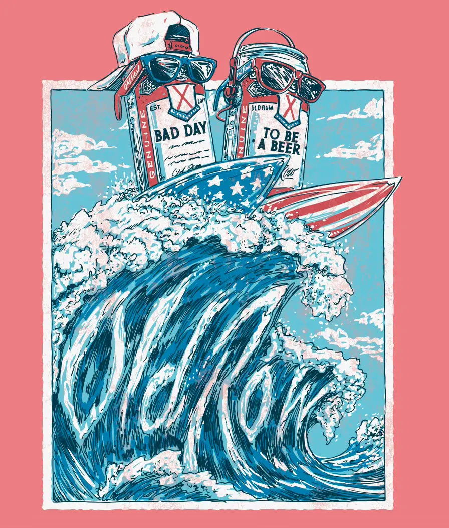 Old Row Bad Day To Be A Beer Surf's Up Pocket Tee In Pink 2