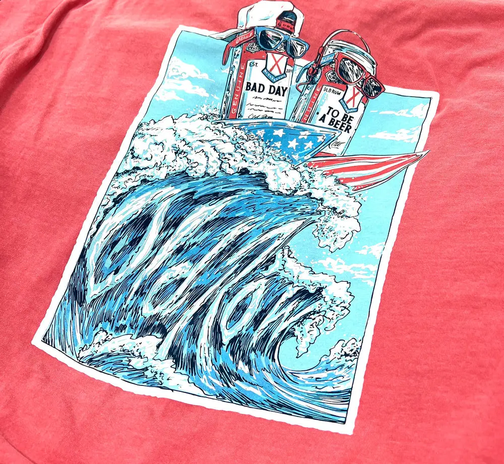 Old Row Bad Day To Be A Beer Surf's Up Pocket Tee In Pink 3