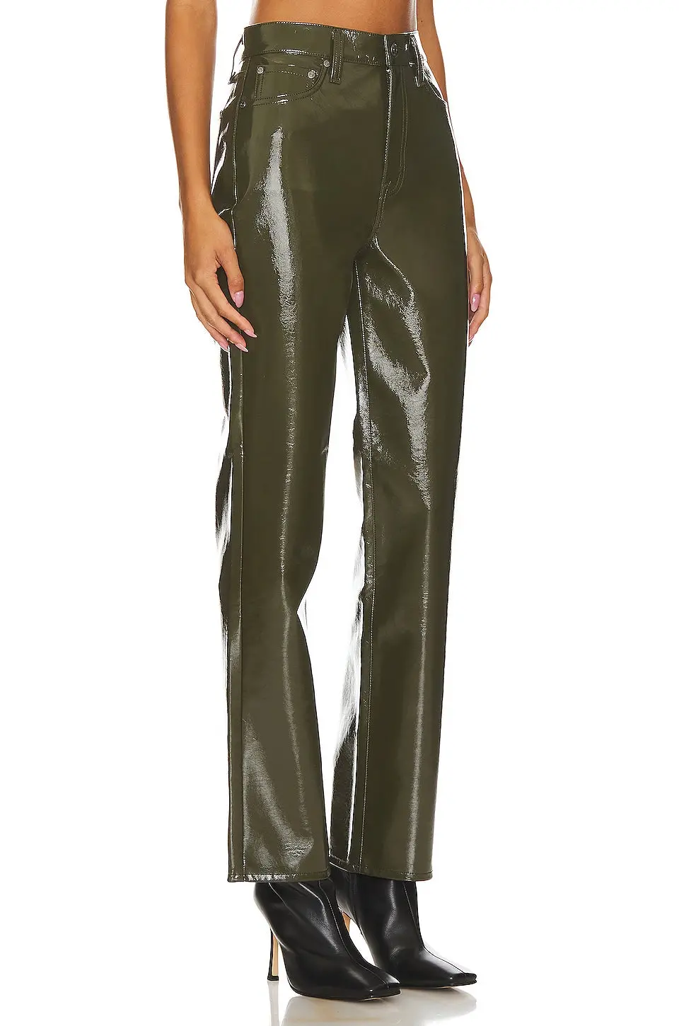 Pistola Cassie Super High Rise Straight Pants In Olive Vinyl 3