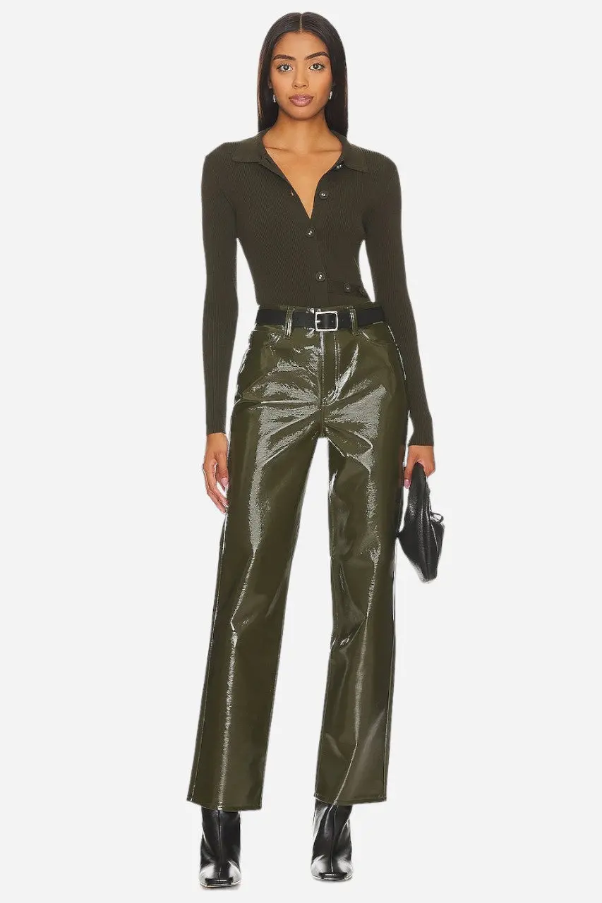 Pistola Cassie Super High Rise Straight Pants In Olive Vinyl 1