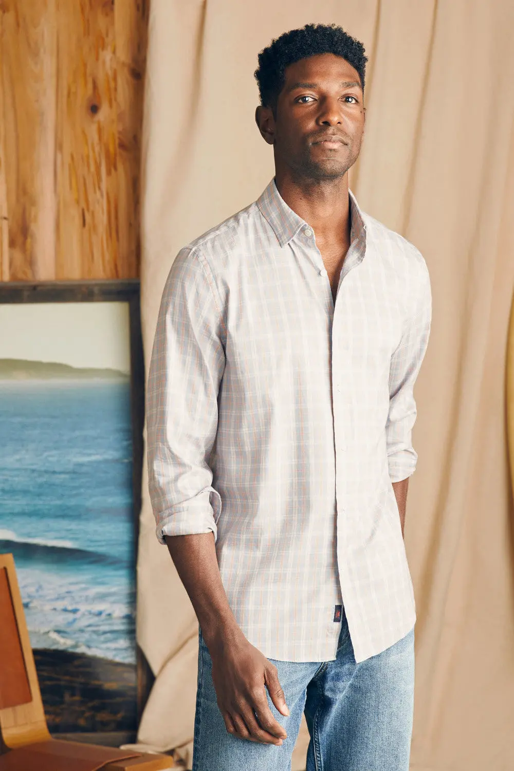 Faherty The Movement Shirt In Blue Coral Plaid 3