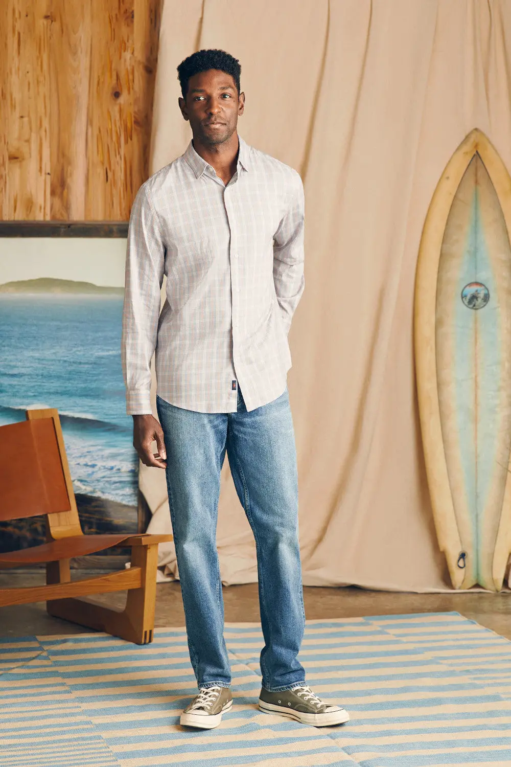 Faherty The Movement Shirt In Blue Coral Plaid 4