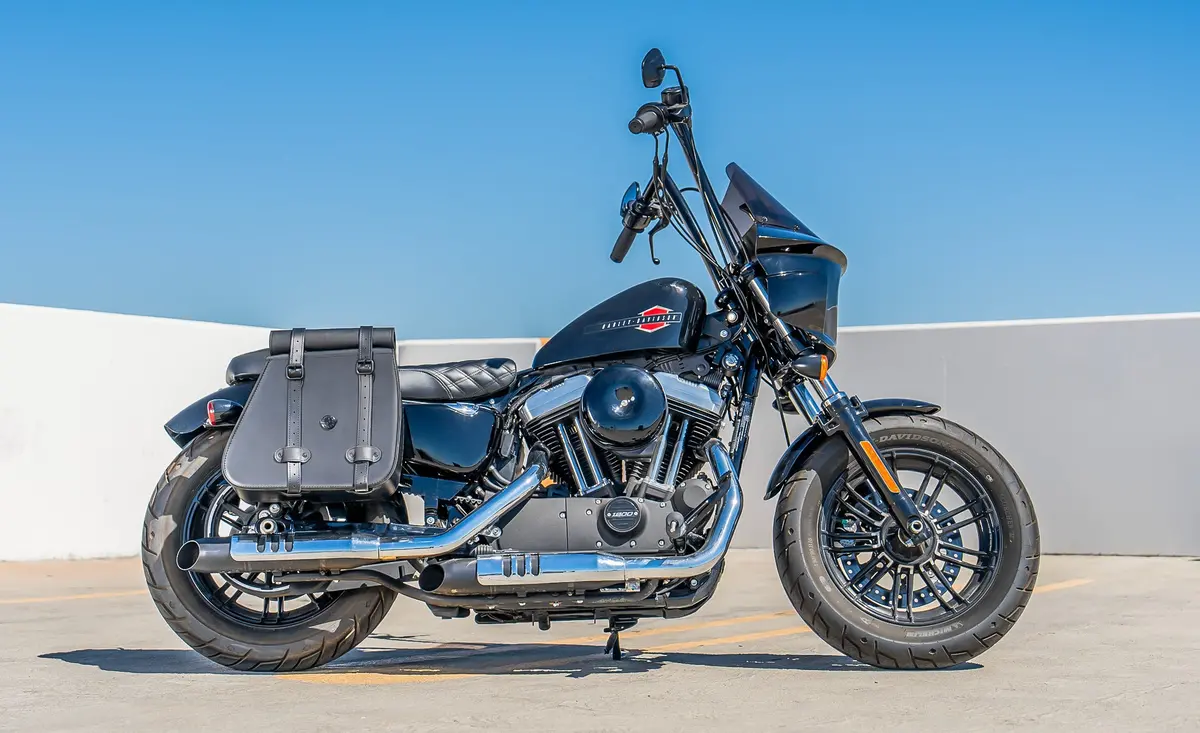 35L - Ghost Large Roll-Top Shock Cutout Saddlebags For Harley Sportster Forty Eight Xl1200x 2