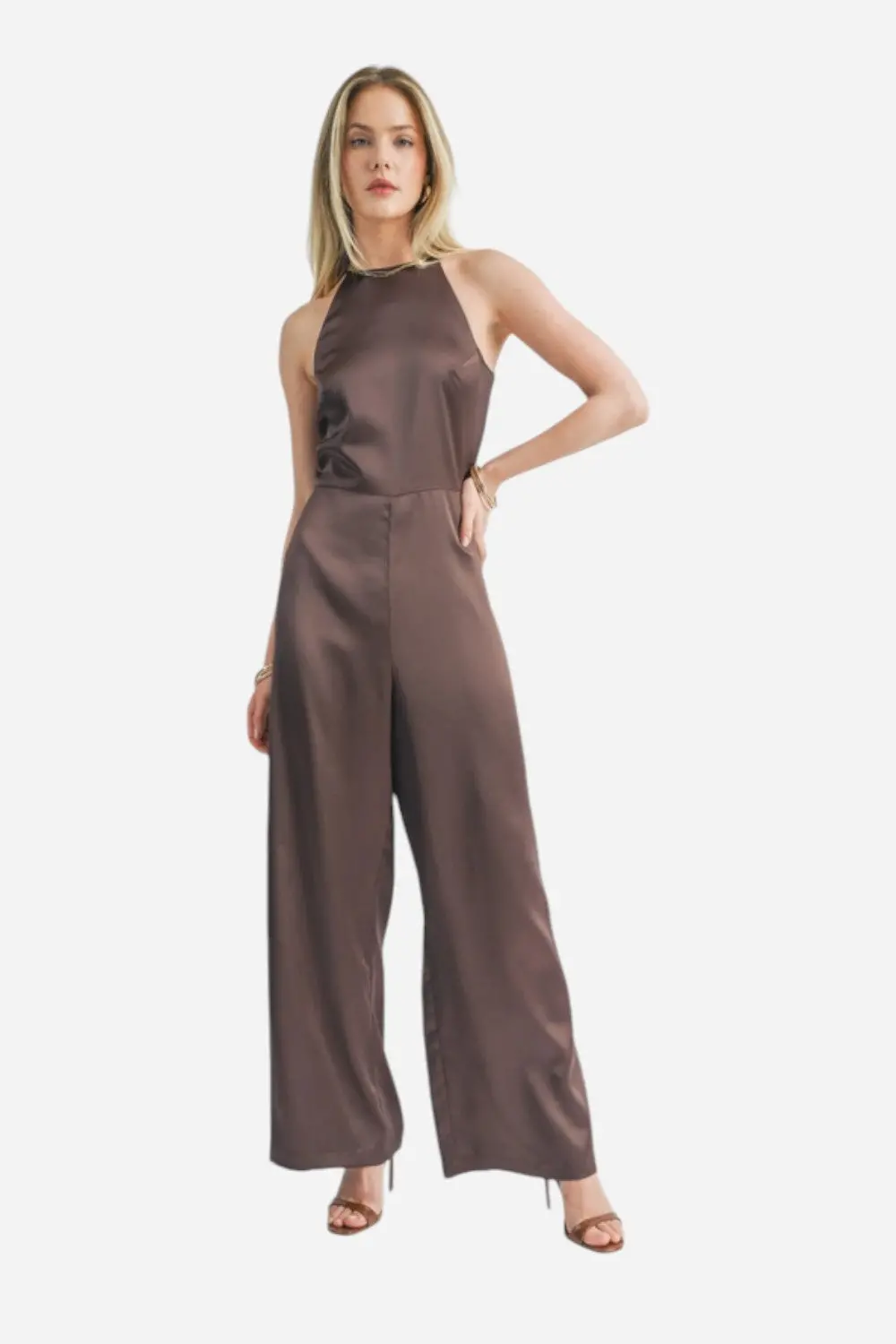 Sage The Label Flawless Halter Jumpsuit Chocolate 1