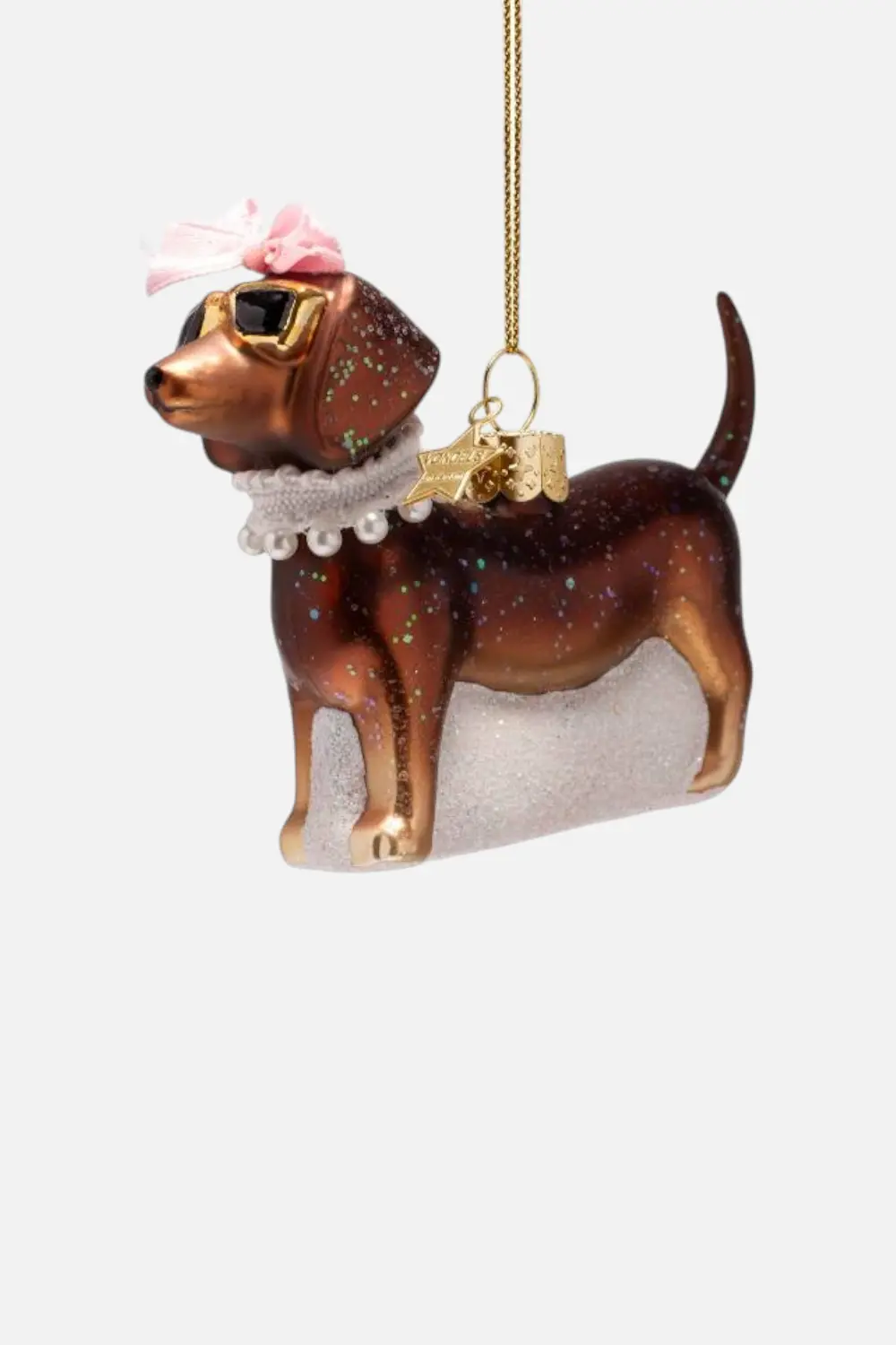 Glass Brown Dog With Pearls Ornament 1