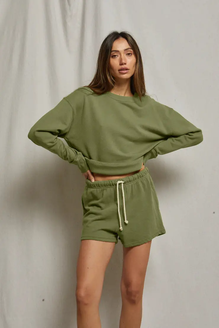 Perfect White Tee Layla French Terry Sweatshorts In Safari 2