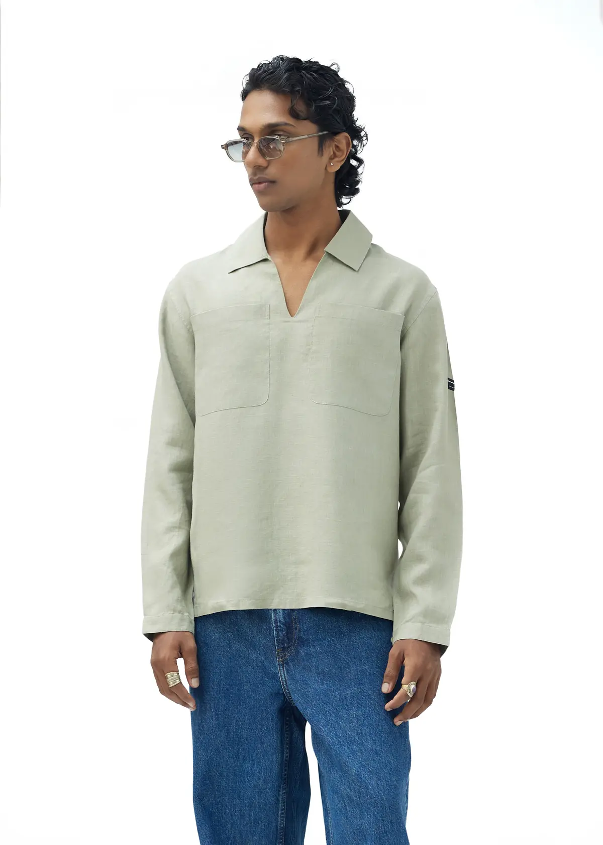 Linen Polo In Green [Unisex] 1