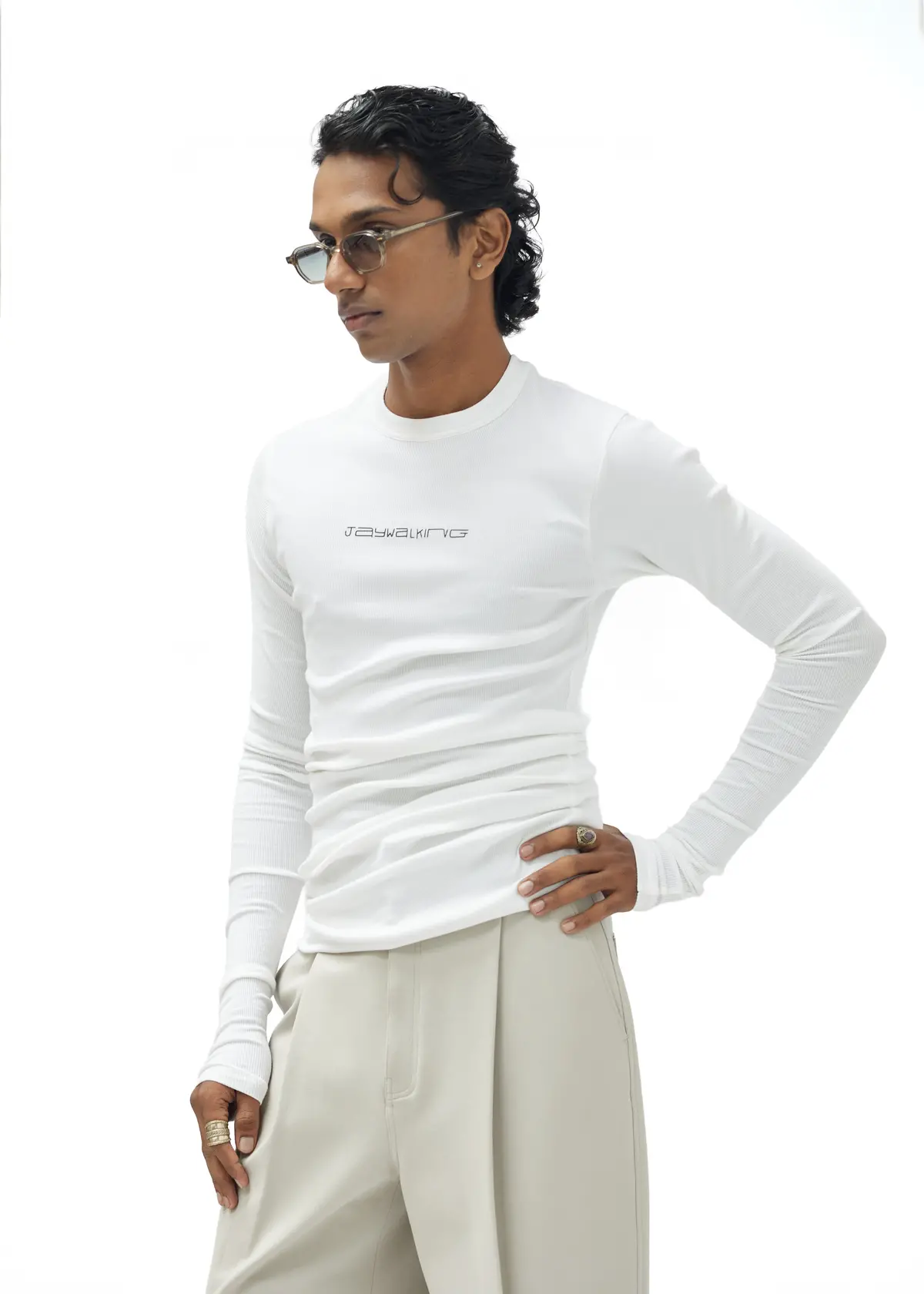 Rib Bodycon Men Full Sleeve White 1