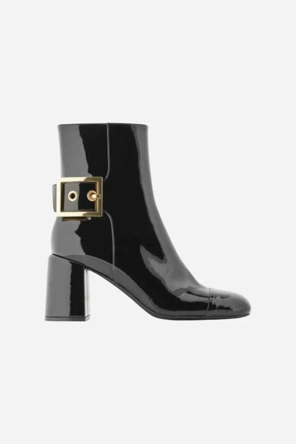 Jeffrey Campbell Academy Buckle Ankle Boot In Black Patent Gold 2