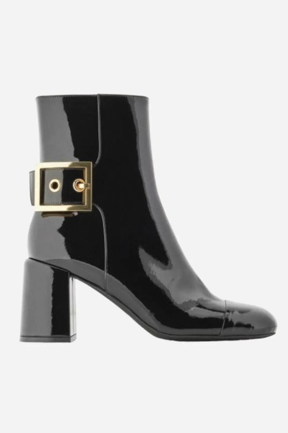 Jeffrey Campbell Academy Buckle Ankle Boot In Black Patent Gold 1