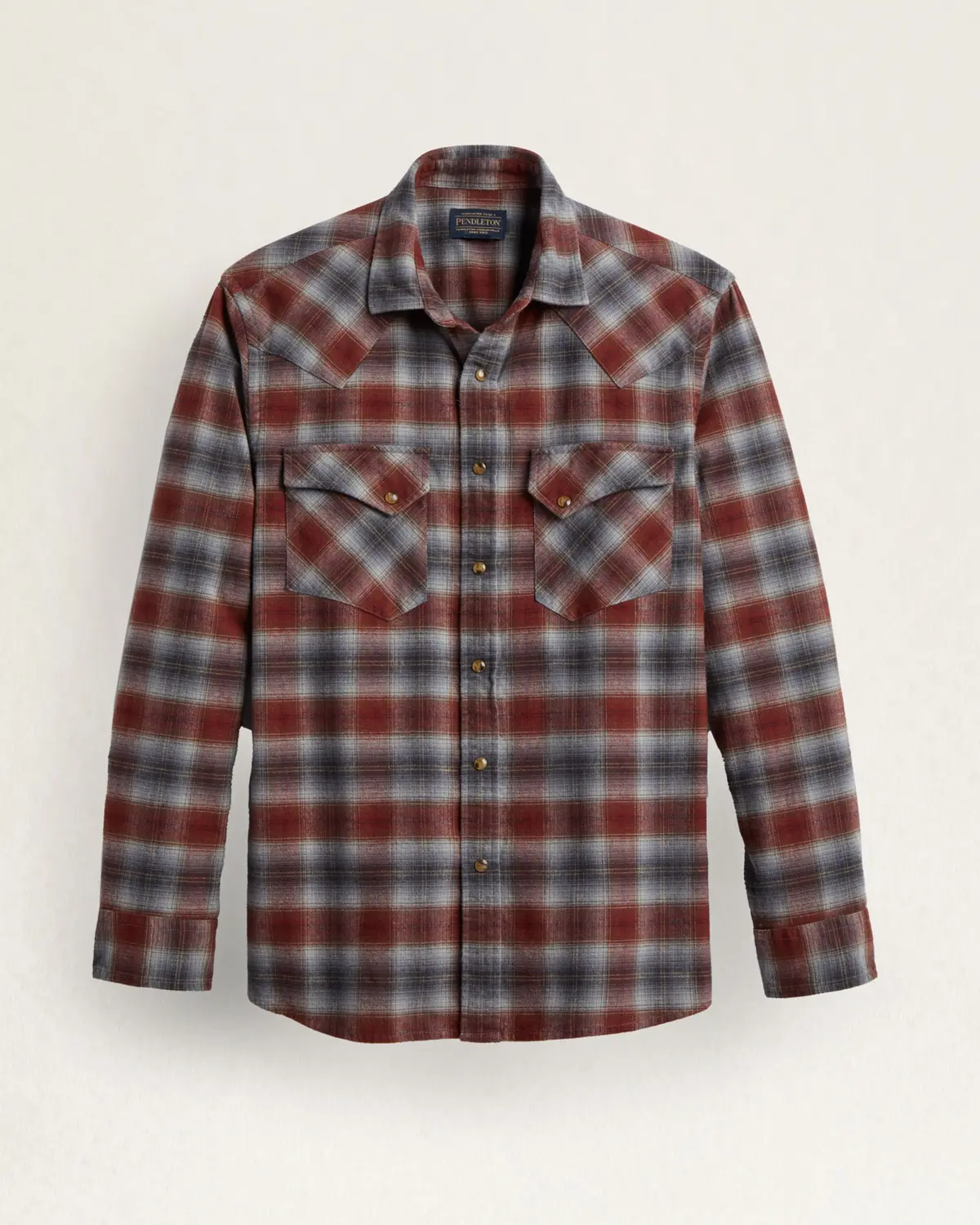Pendleton Woolen Mills Wyatt Snap Front Cotton Shirt In Charcoal/Red Plaid 1