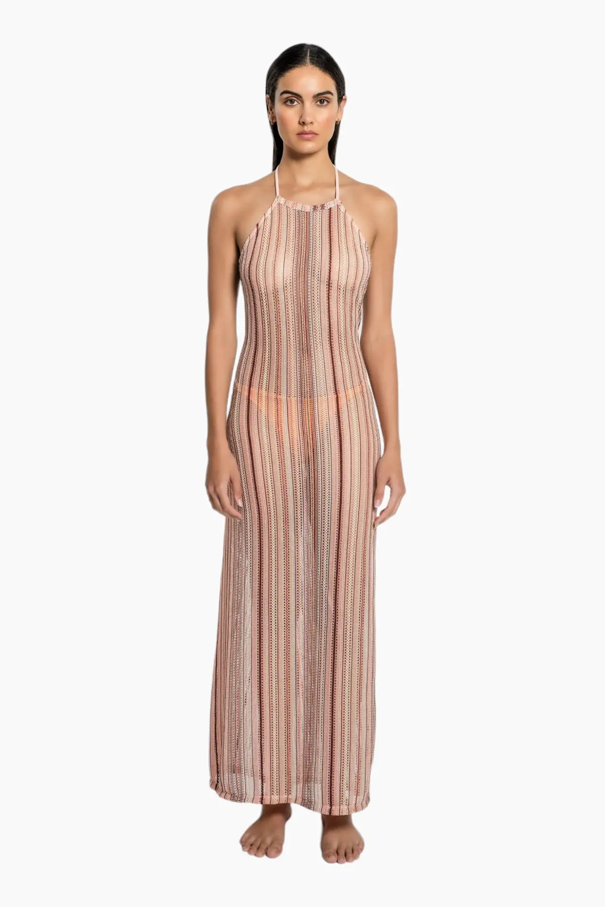 Peixoto Harley Halter Swimsuit Coverup In Sandy Crochet 1