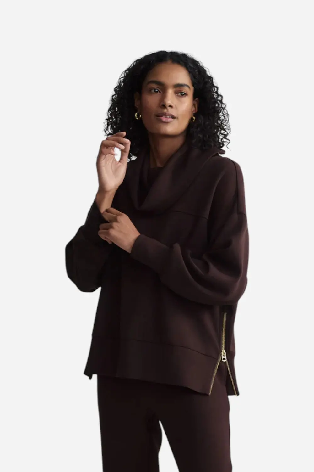 Varley Priya Longline Sweat In Coffee Bean 1