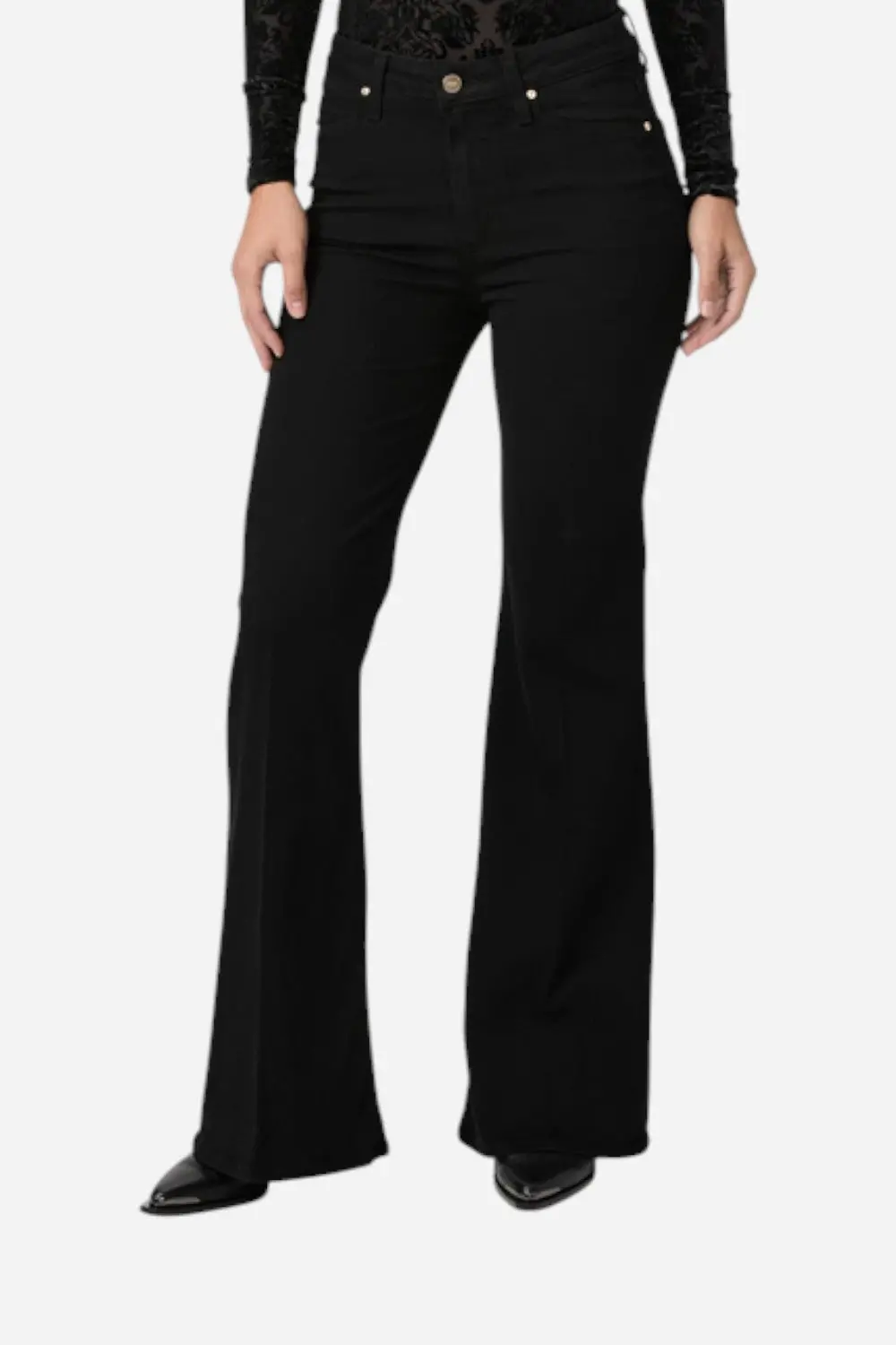Paige Charlie 32" Flare Jean In Black Shadow 1
