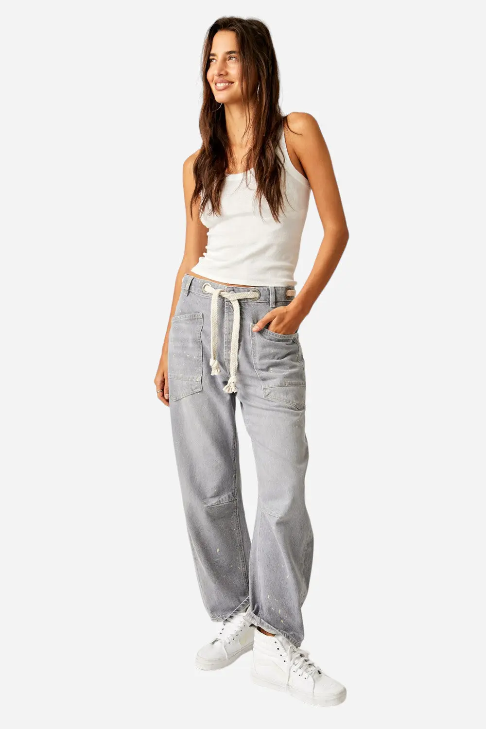 Free People Moxie Low Slung Pull On Barrel Jean In Little Darlin 1