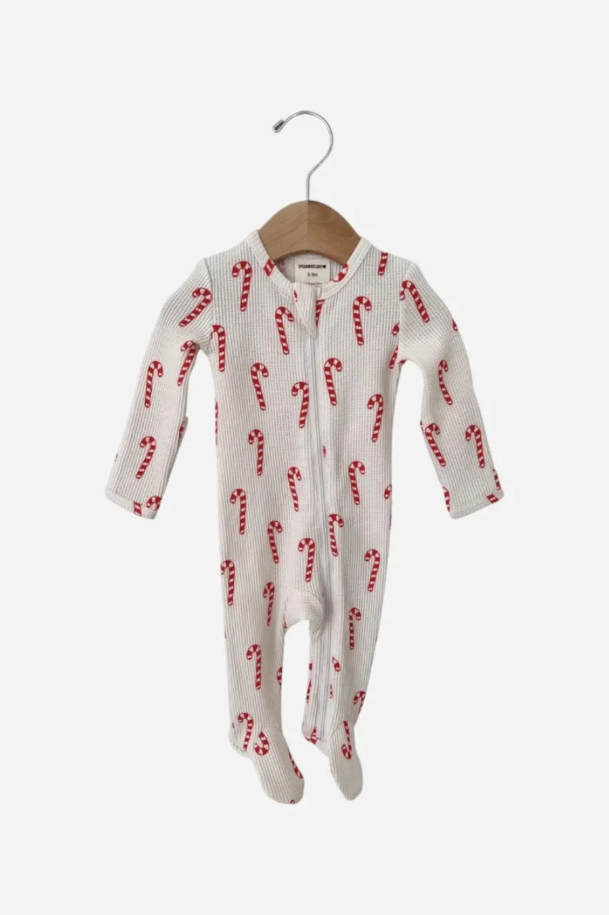 Spearmint Love Candy Cane White Zip Footie 1