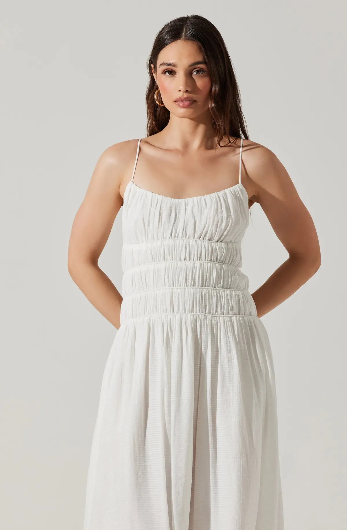 Astr The Label Andrina Smocked Midi Dress In White 2