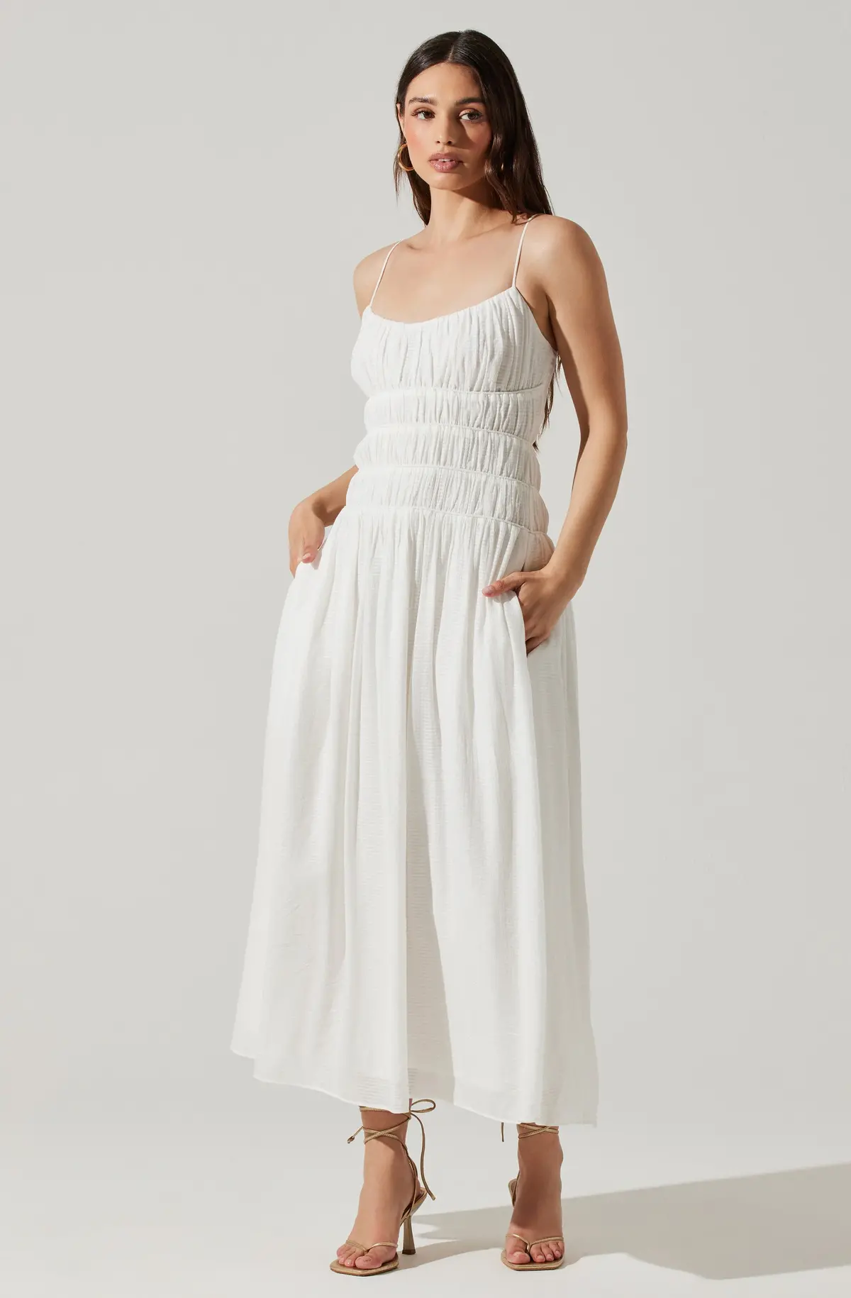 Astr The Label Andrina Smocked Midi Dress In White 3