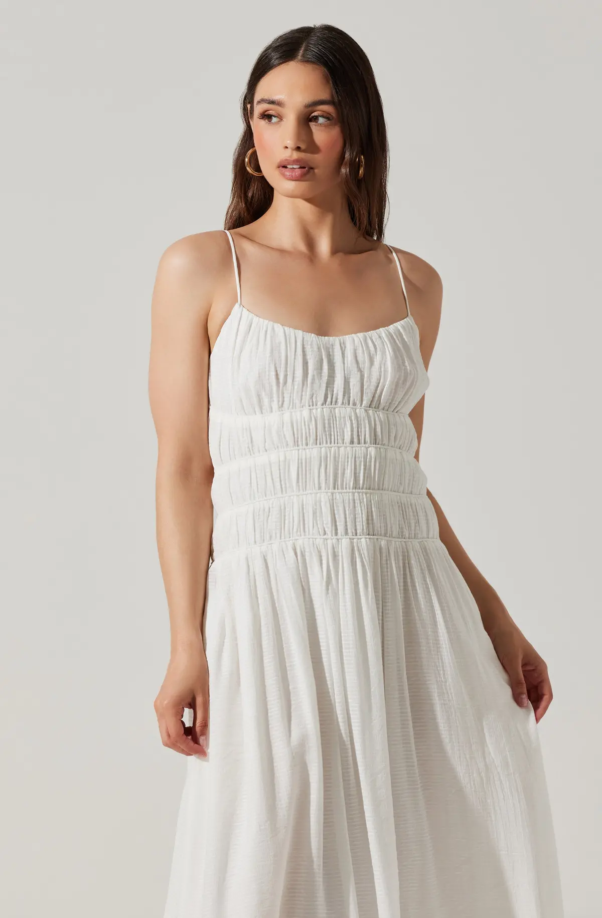 Astr The Label Andrina Smocked Midi Dress In White 4