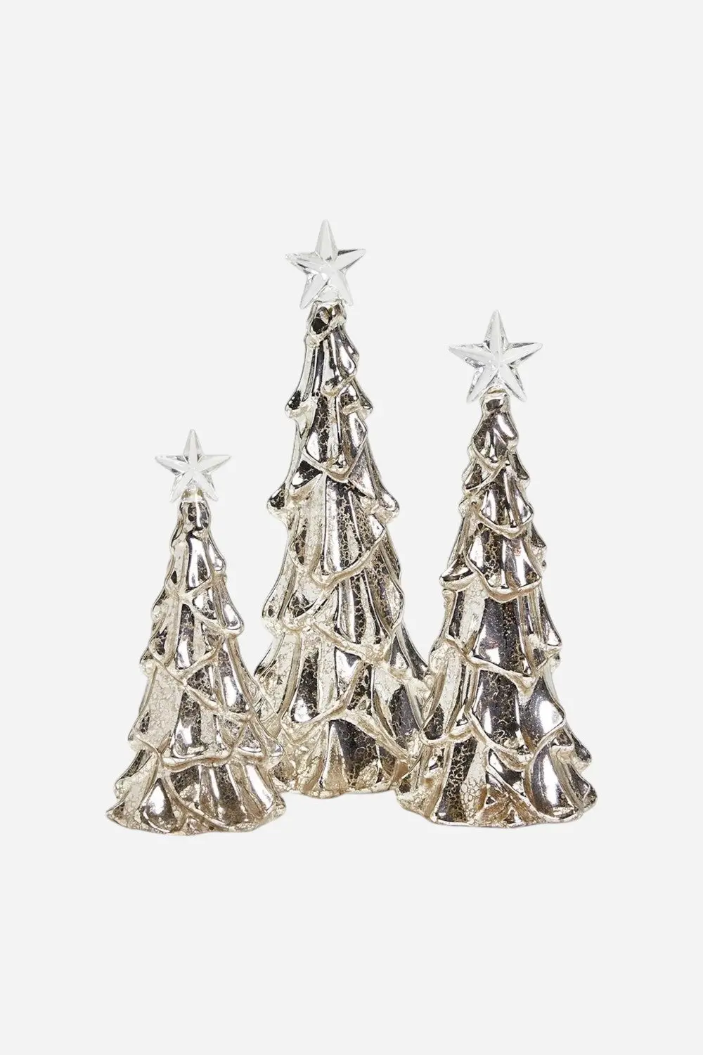Silver Stars Christmas Led Light-Up Tree, Set Of 3 1