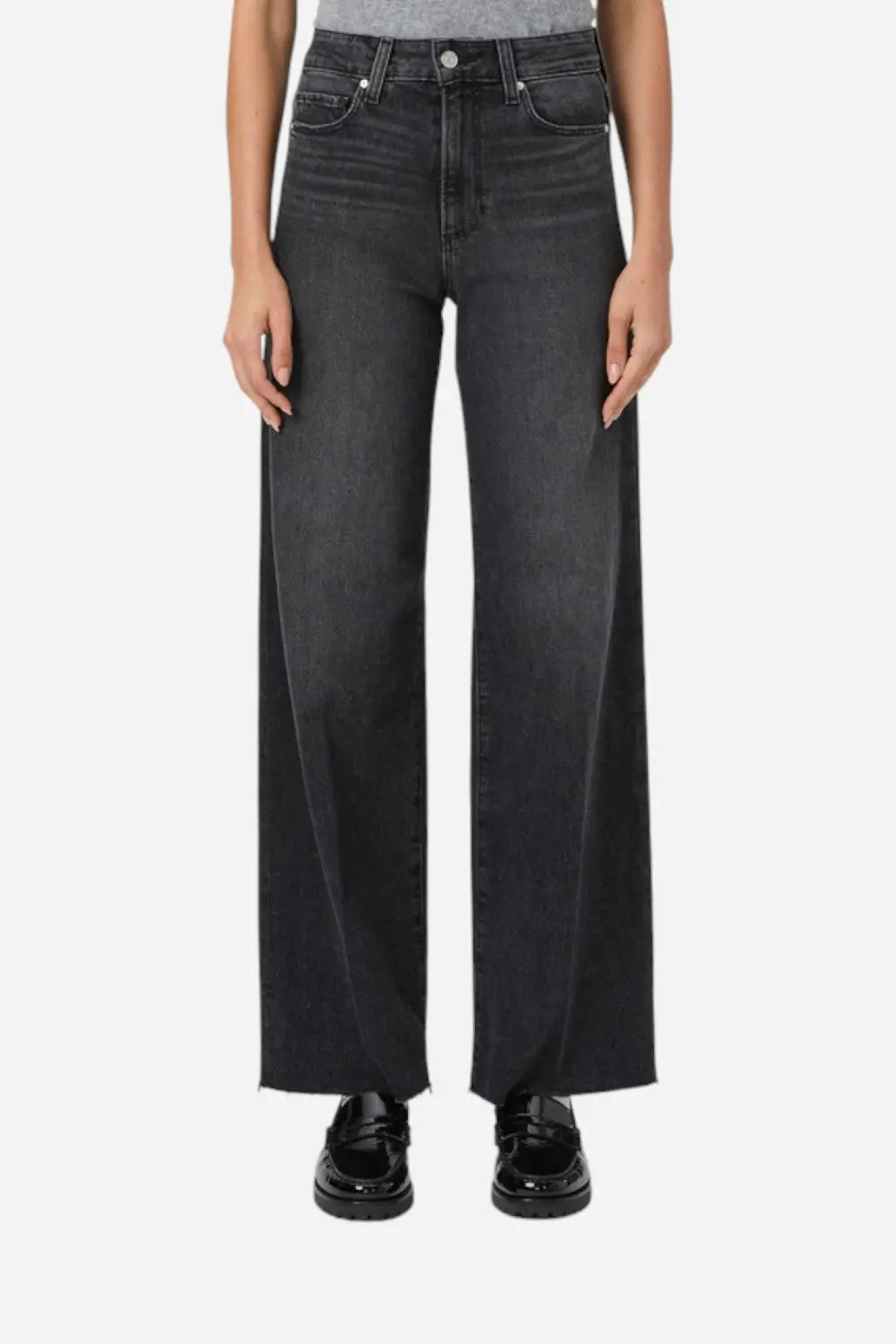 Paige Anessa 31" Wide Leg Jean In Viper Black Distressed 1