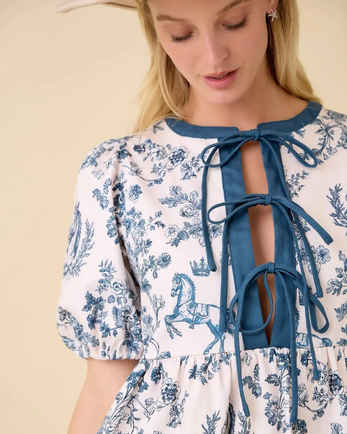 Vintage Blue Horse Toile Mini Dress 1