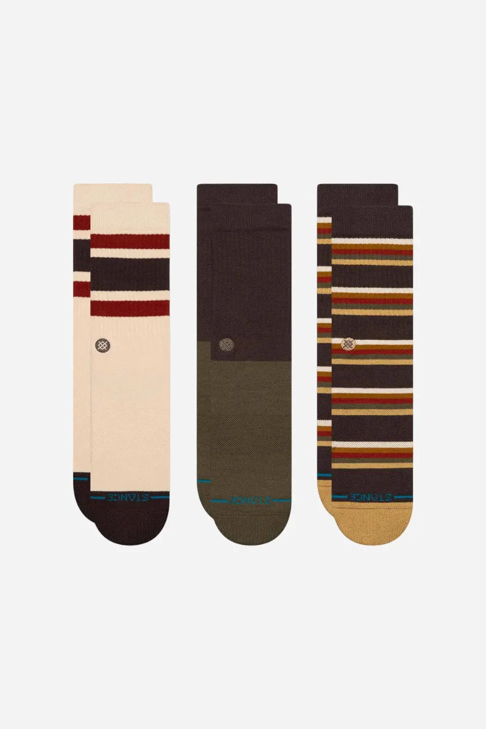 Stance 3 Pack Cotton Crew Socks In Mill House Dark Brown 1