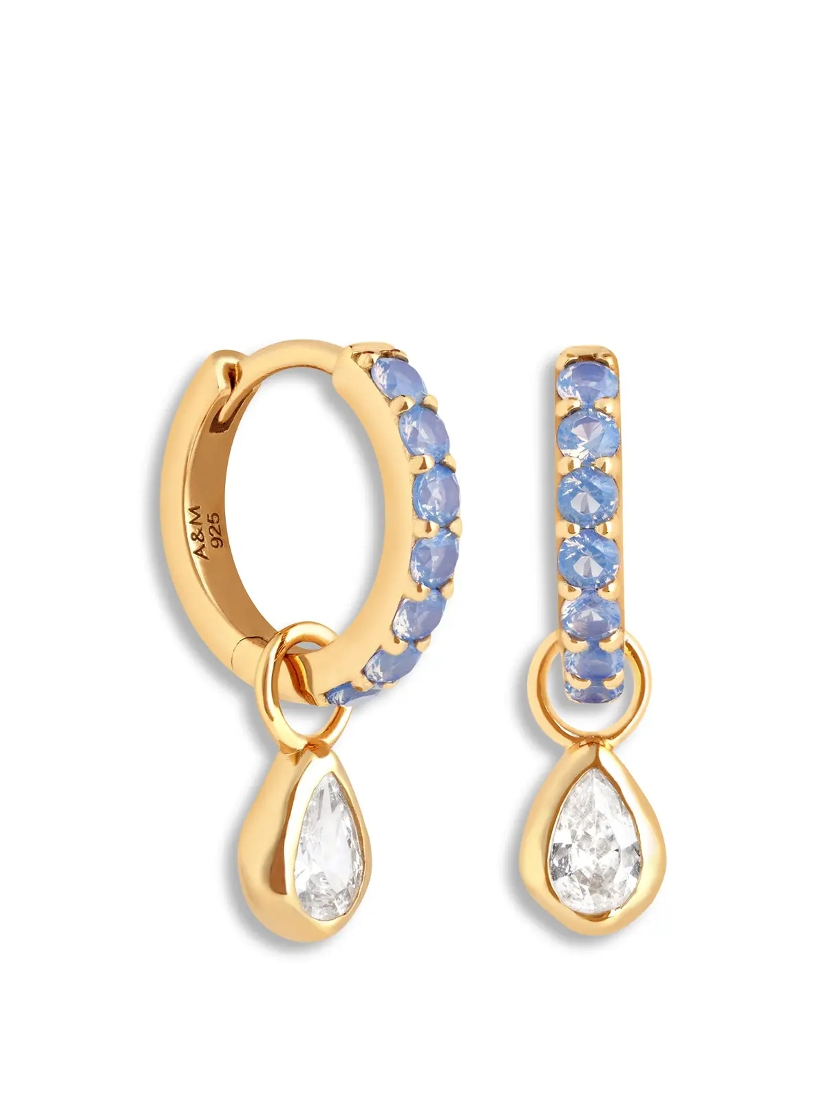 Blue Pear Charm Huggie Earrings 1