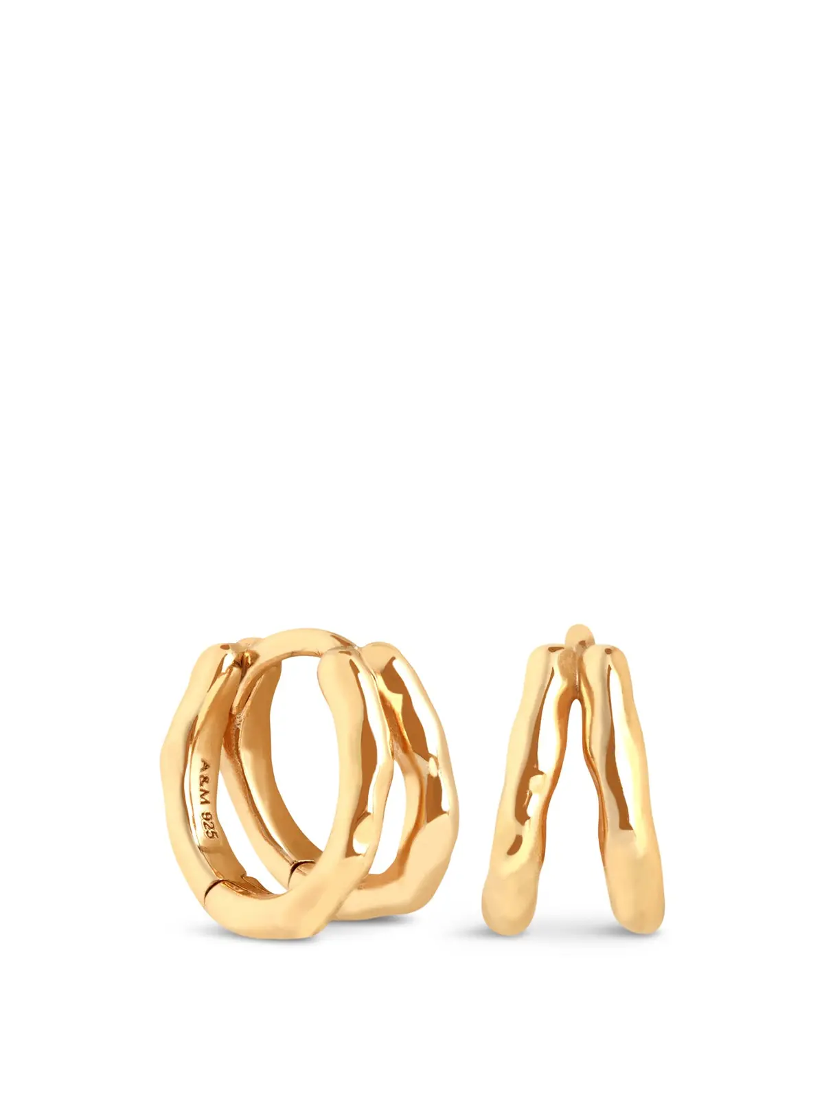 Gold Molten Texture Illusion Huggies Earrings 1