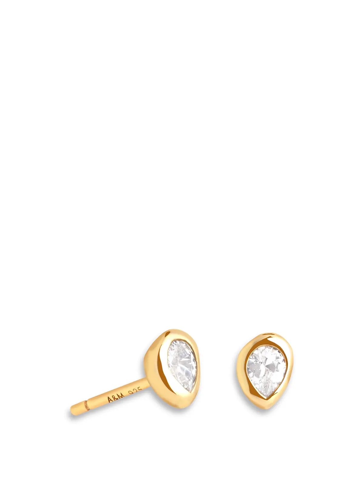 Gold Pear Bezel Earring Studs 1