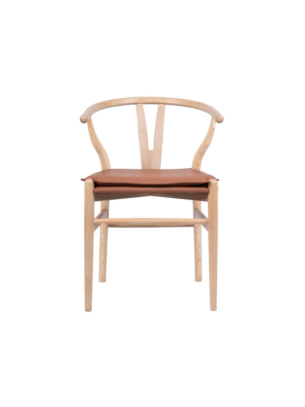 Thoren Ash Wood Open Back Dining Chair With Brown Faux Leather Seat 1