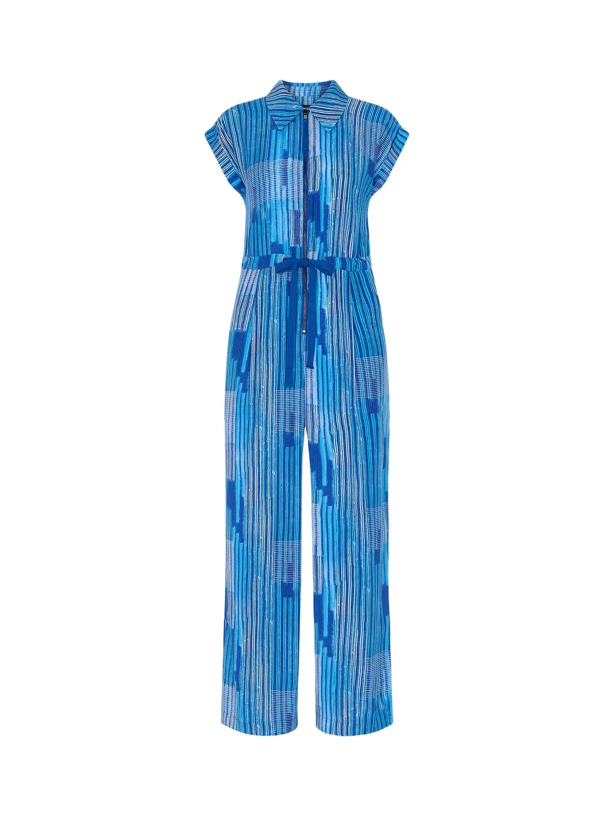 Blue/Multi Stripe Print Zip Jumpsuit 1