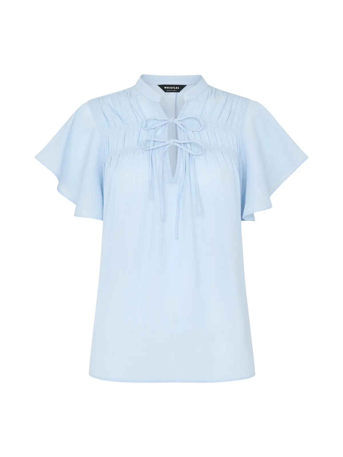 Pale Blue Frill Sleeve Tie Front Blouse 1