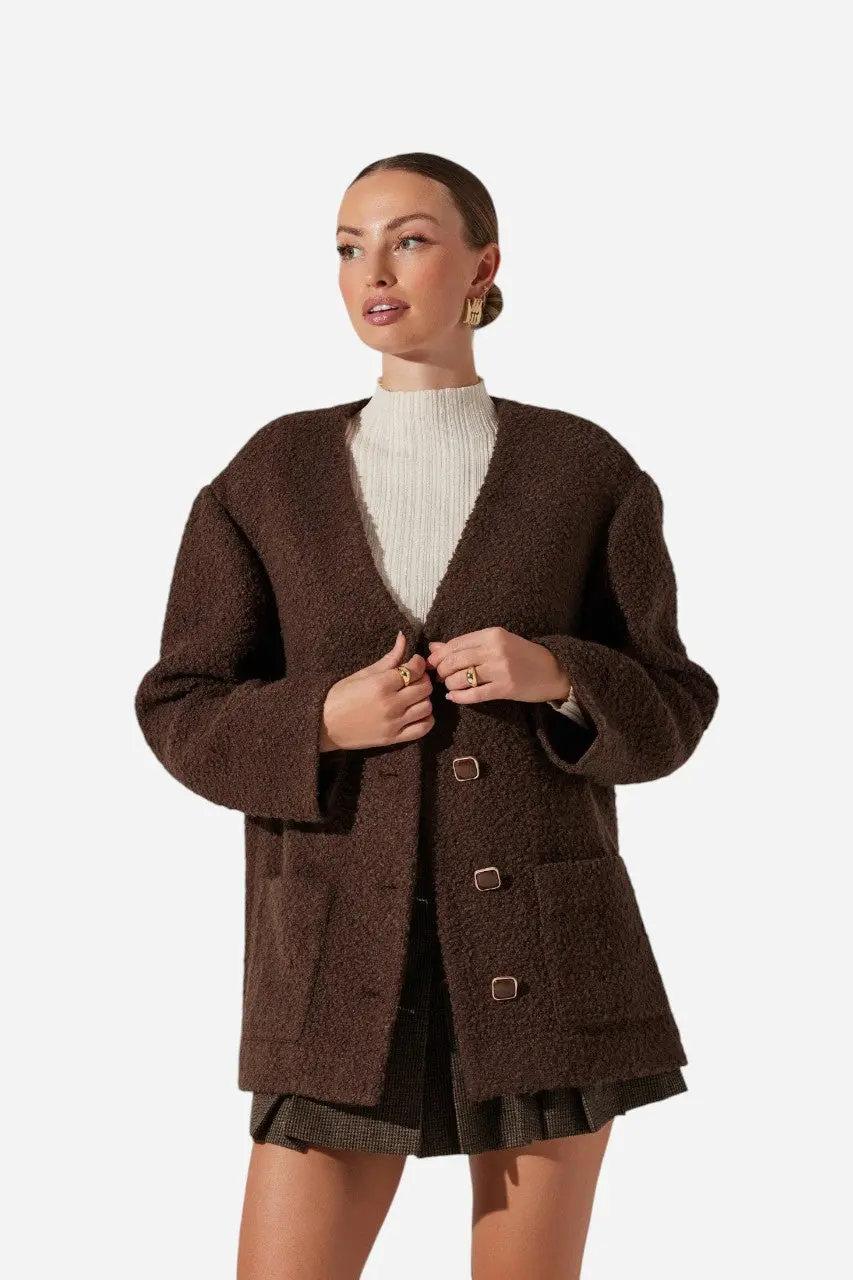 Astr The Label Maidy Boucle V-Neck Coat Brown 1