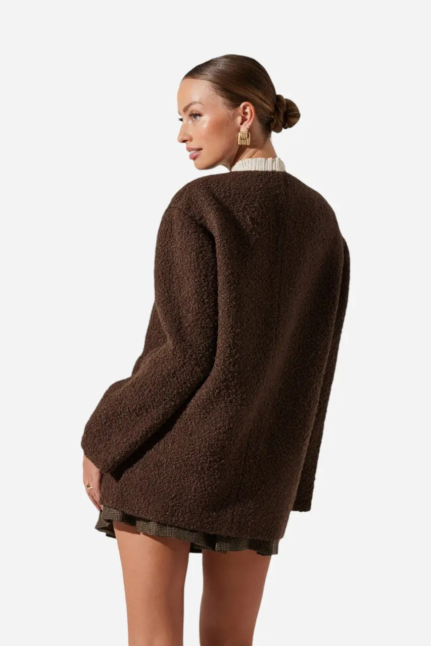 Astr The Label Maidy Boucle V-Neck Coat Brown 4