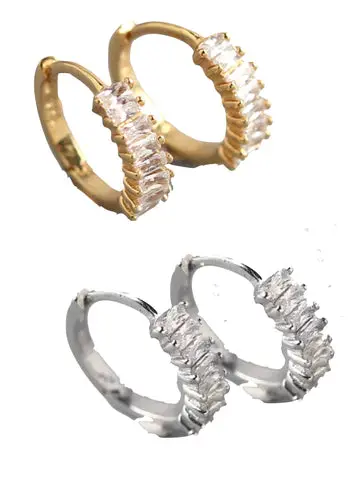 Farrah B Baguette Huggie Hoop Earrings In Silver 1