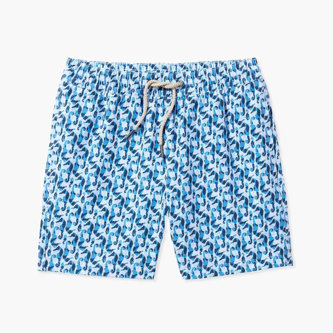 Fair Harbor Kids Bayberry Swim Trunks In Wave Blue Seahorse 1