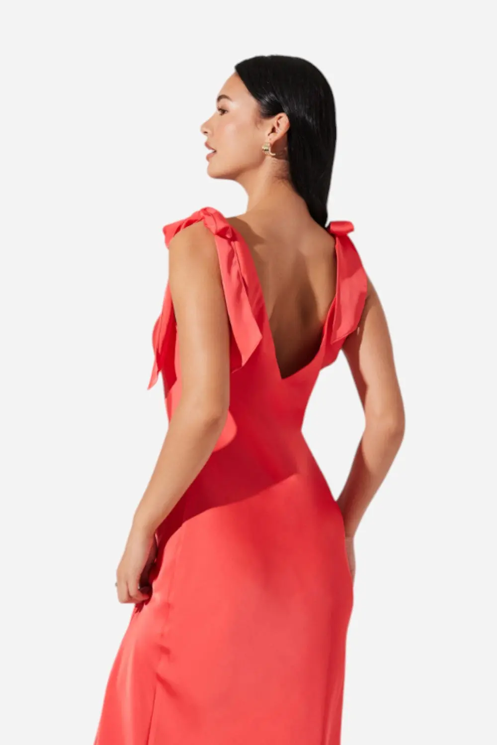 Astr Allexina Satin Cowl Neck Midi Dress In Coral 2