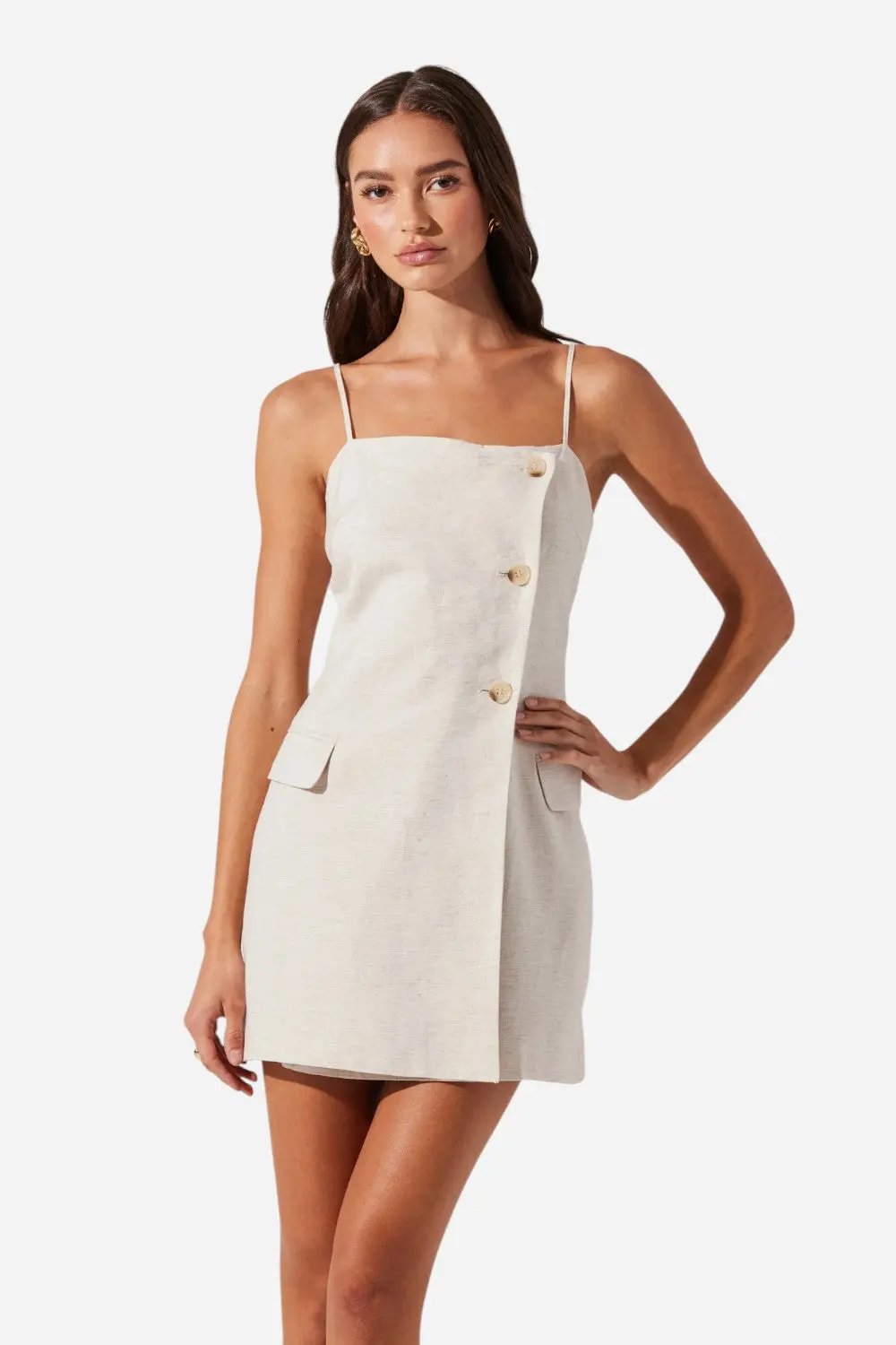 Astr Azria Button-Front Wrap Dress In Oatmeal 1